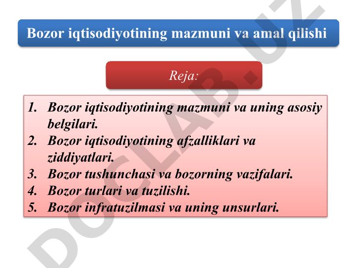 Bozor iqtisodiyotining mazmuni, belgilari va tuzilishi