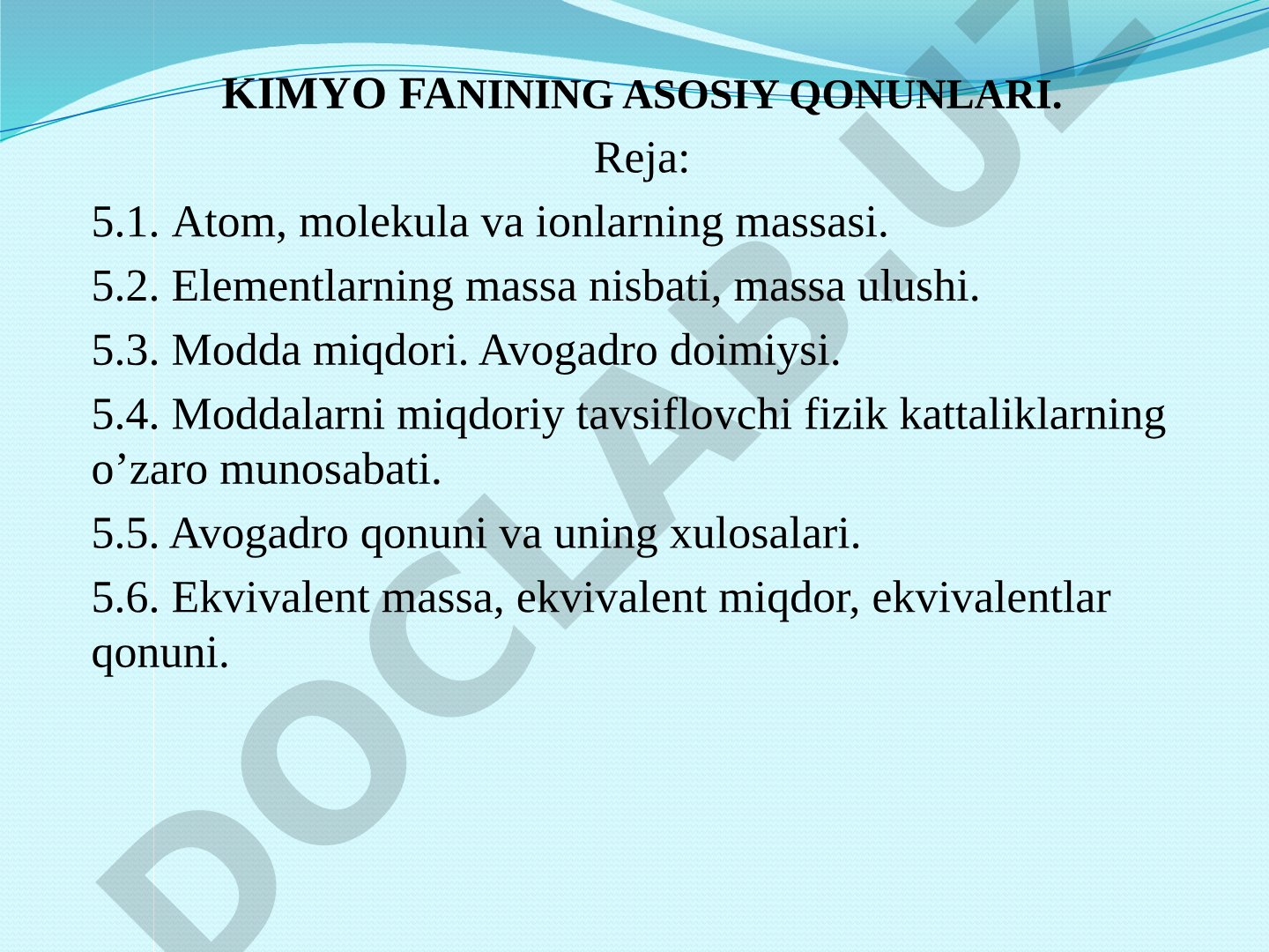 Kimyo fanining asosiy qonunlari
