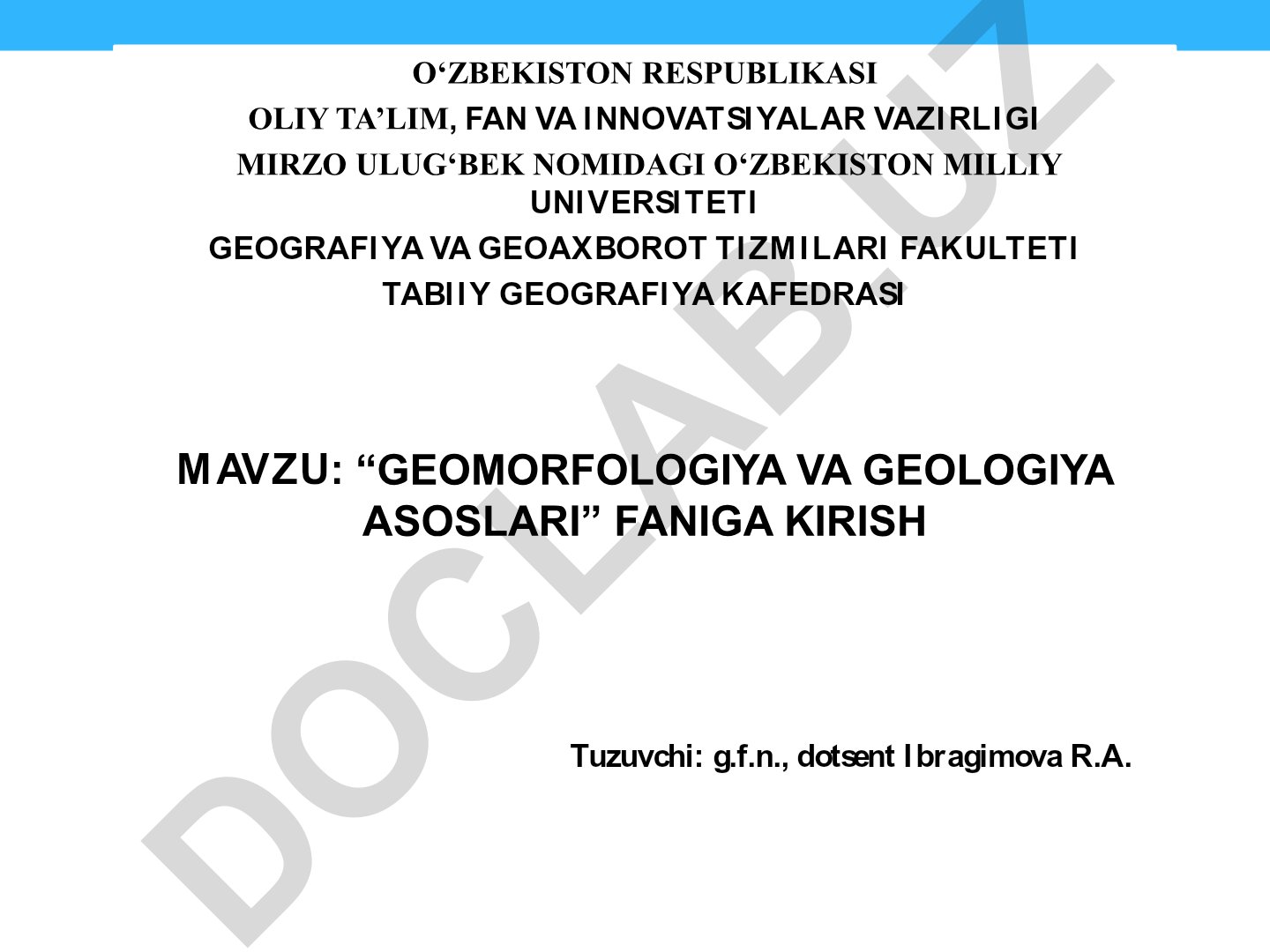 Geomorfologiya va geologiya asoslari