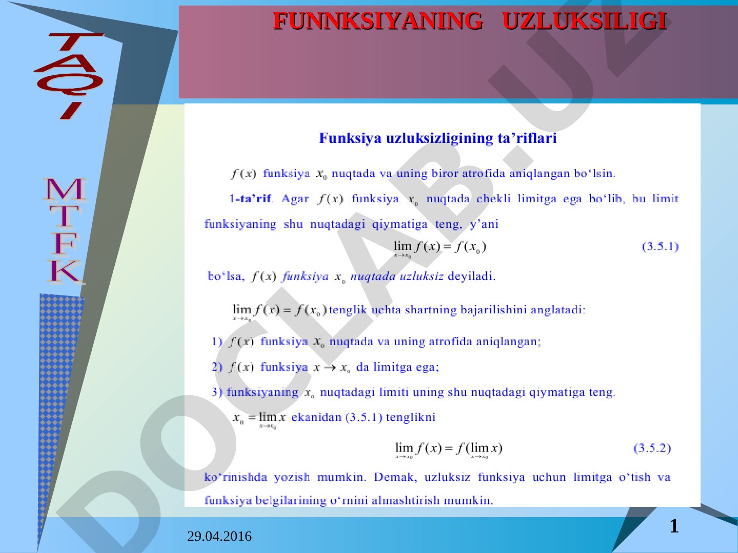 Funksiyaning uzluksizligi