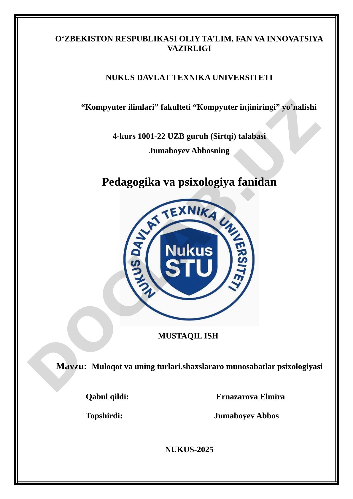 Muloqot va uning turlari. Shaxslararo munosabatlar psixologiyasi