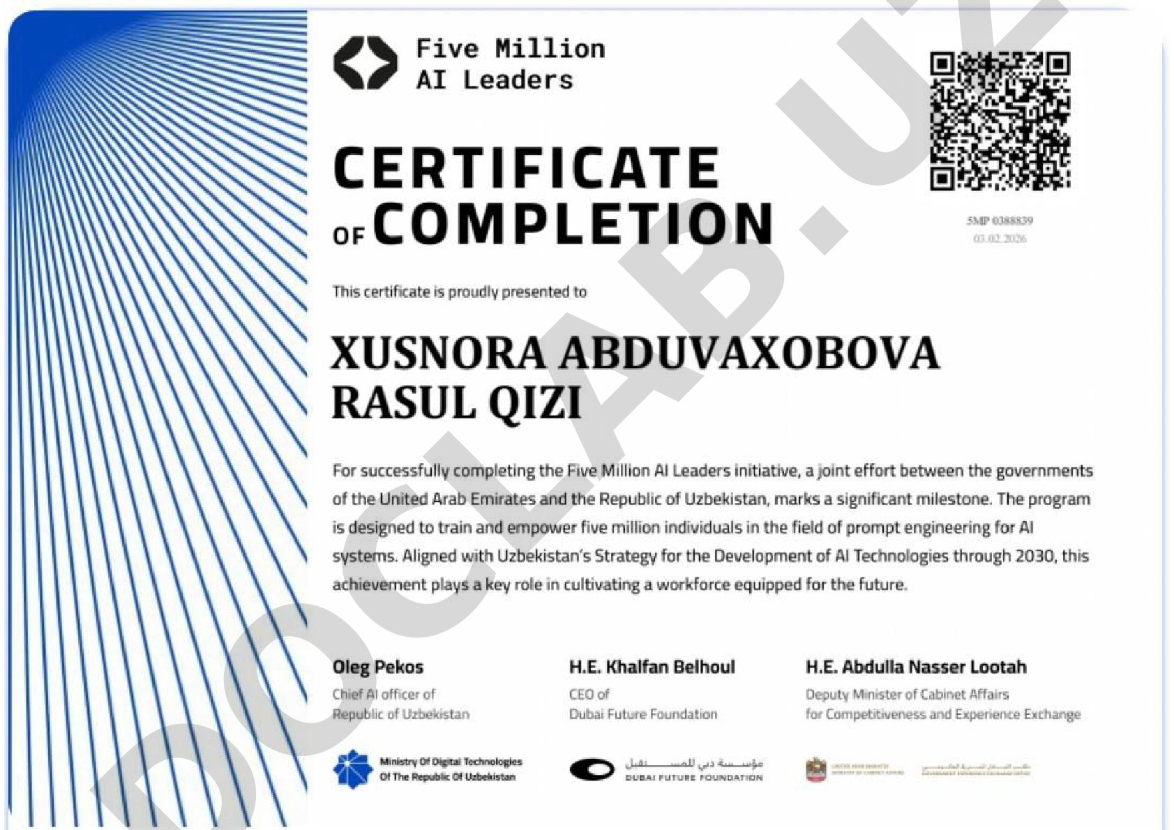 Five Million AI Leaders Certificate of Completion