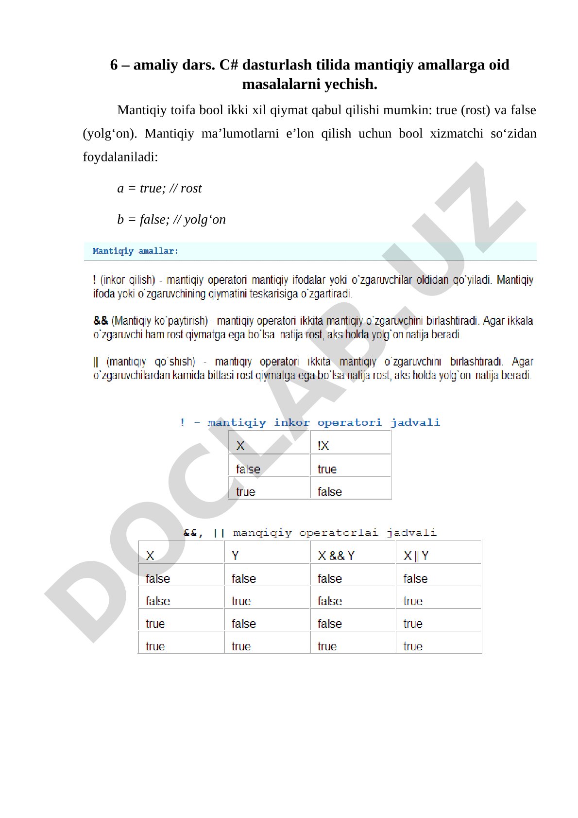 C# dasturlash tilida mantiqiy amallarga oid masalalarni yechish
