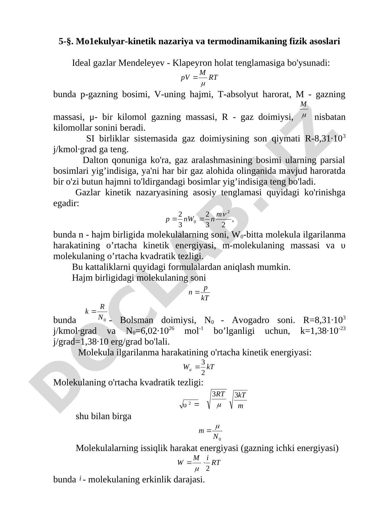 Molekulyar-kinetik nazariya va termodinamikaning fizik asoslari