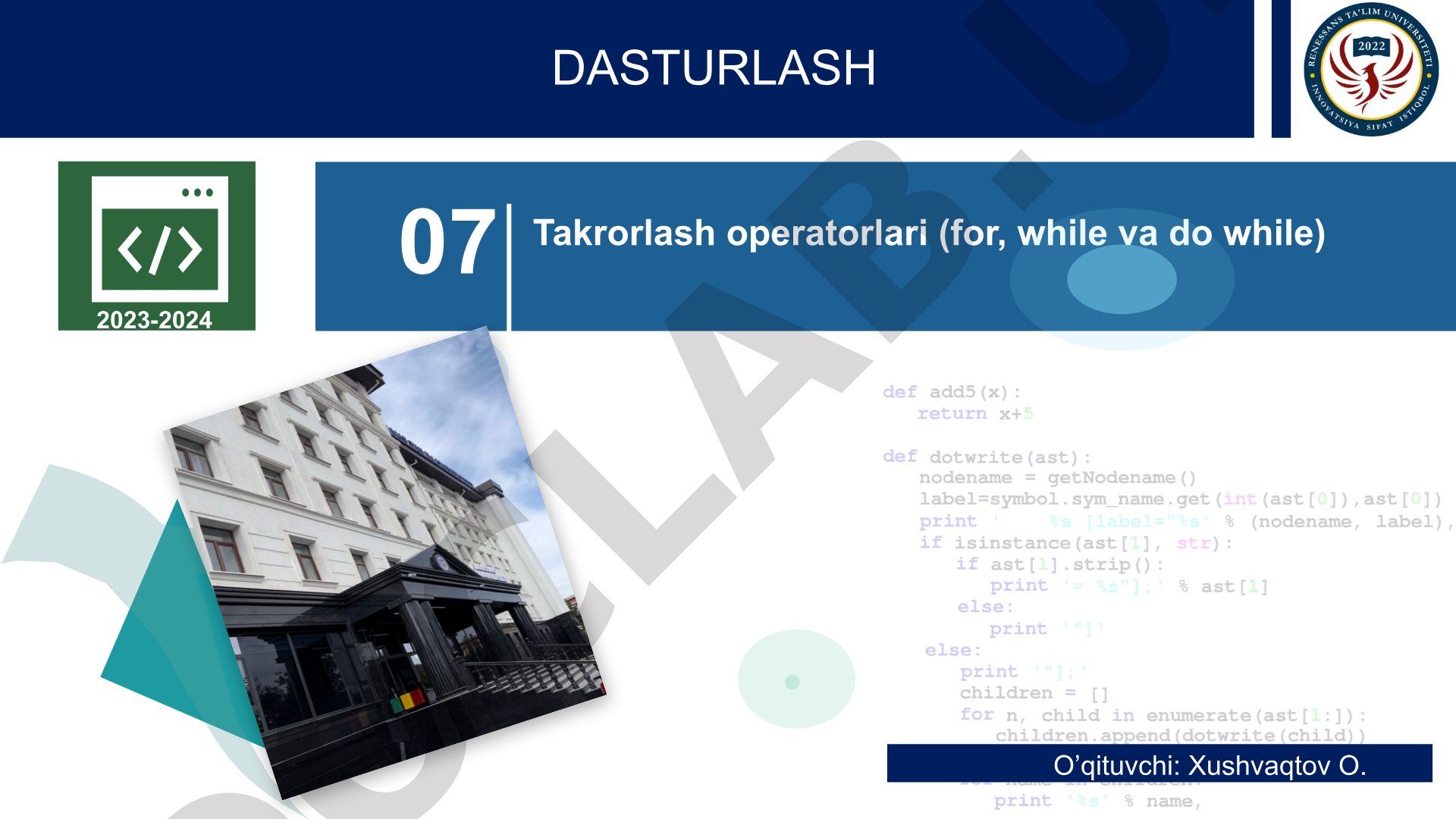 Takrorlash operatorlari (for, while va do while)