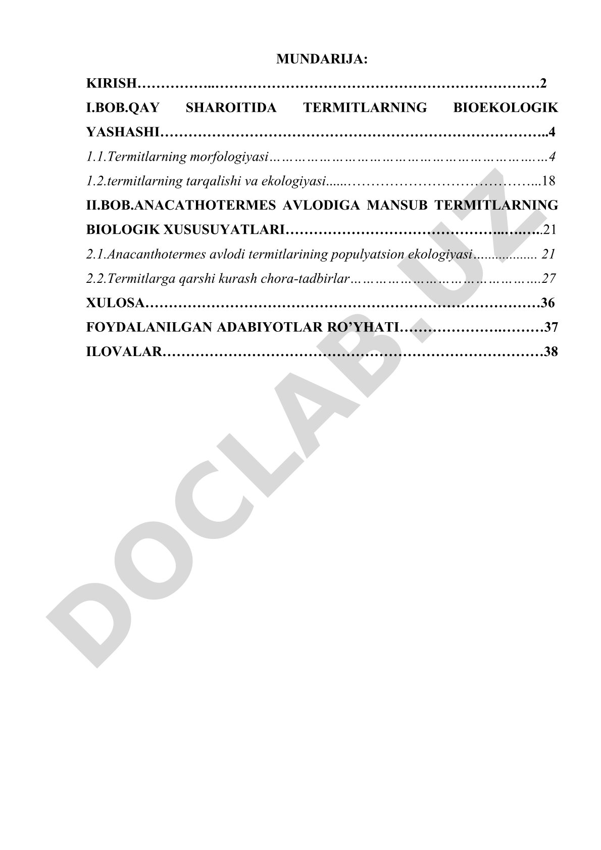 Qay sharoitida termitlarning bioekologik yashashi