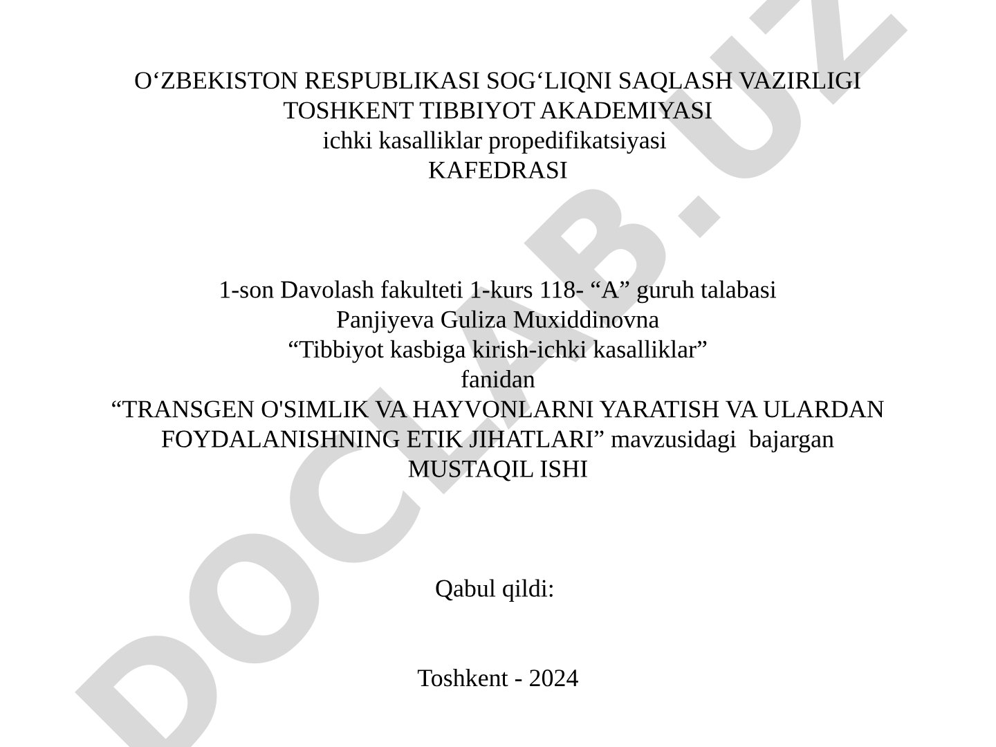 Transgen o'simlik va hayvonlarni yaratish va ulardan foydalanishning etik jihatlari