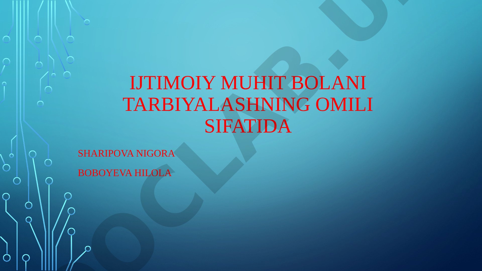 Ijtimoiy Muhit Bolani tarbiyalashning omili sifatida