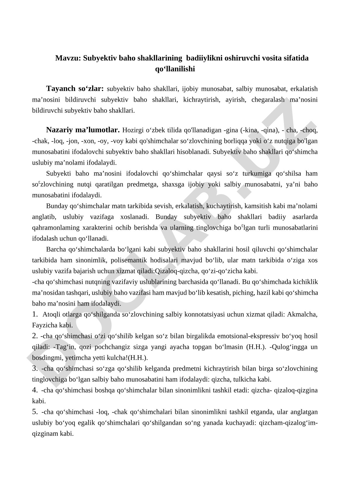 Subyektiv baho shakllarining badiiylikni oshiruvchi vosita sifatida qo‘llanilishi