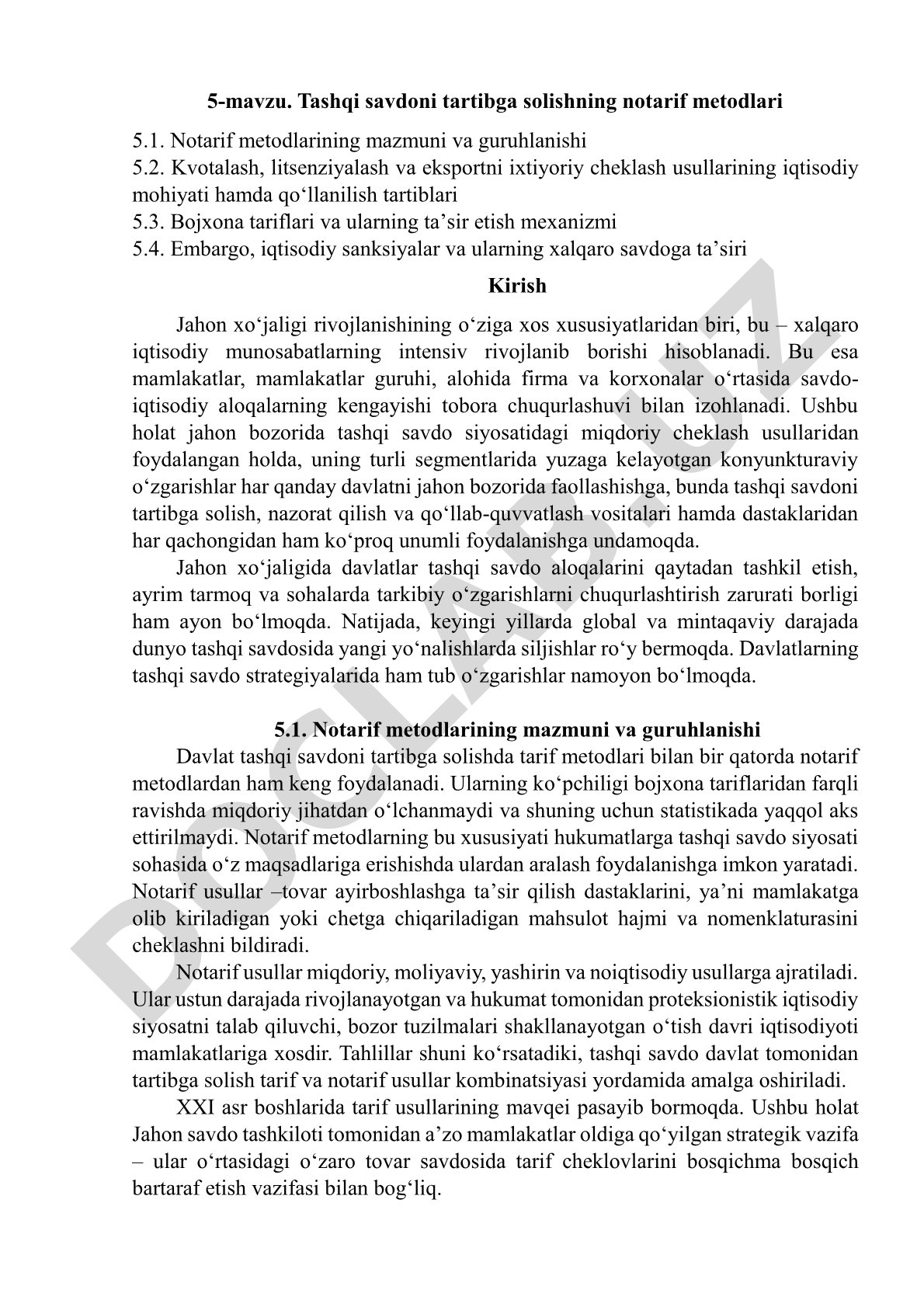 Tashqi savdoni tartibga solishning notarif metodlari