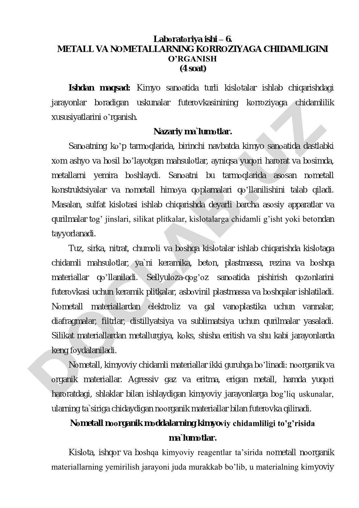 Metall va nometallarning korroziyaga chidamliligini o'rganish