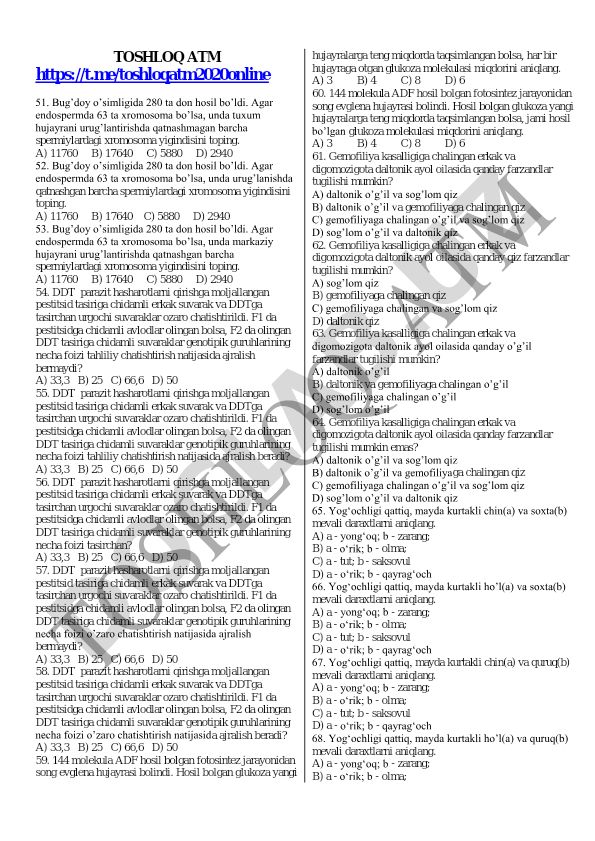 Bug'doy o'simligi va DDTga chidamlilik genetika masalalari