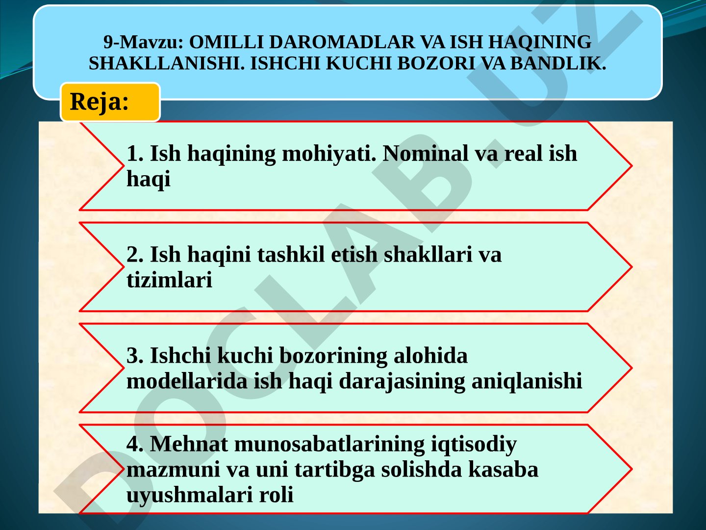 OMILLI DAROMADLAR VA ISH HAQINING SHAKLLANISHI. ISHCHI KUCHI BOZORI VA BANDLIK