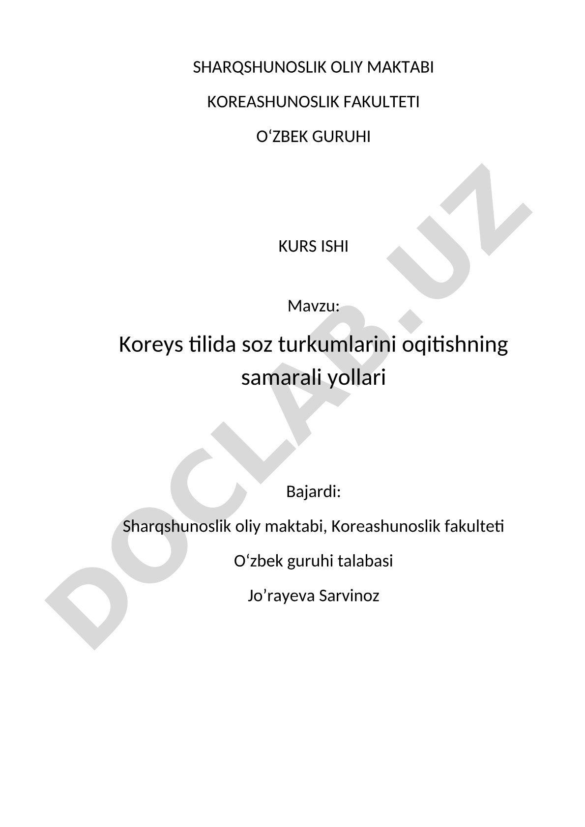 Koreys tilida so‘z turkumlarini o‘qitishning samarali yo‘llari