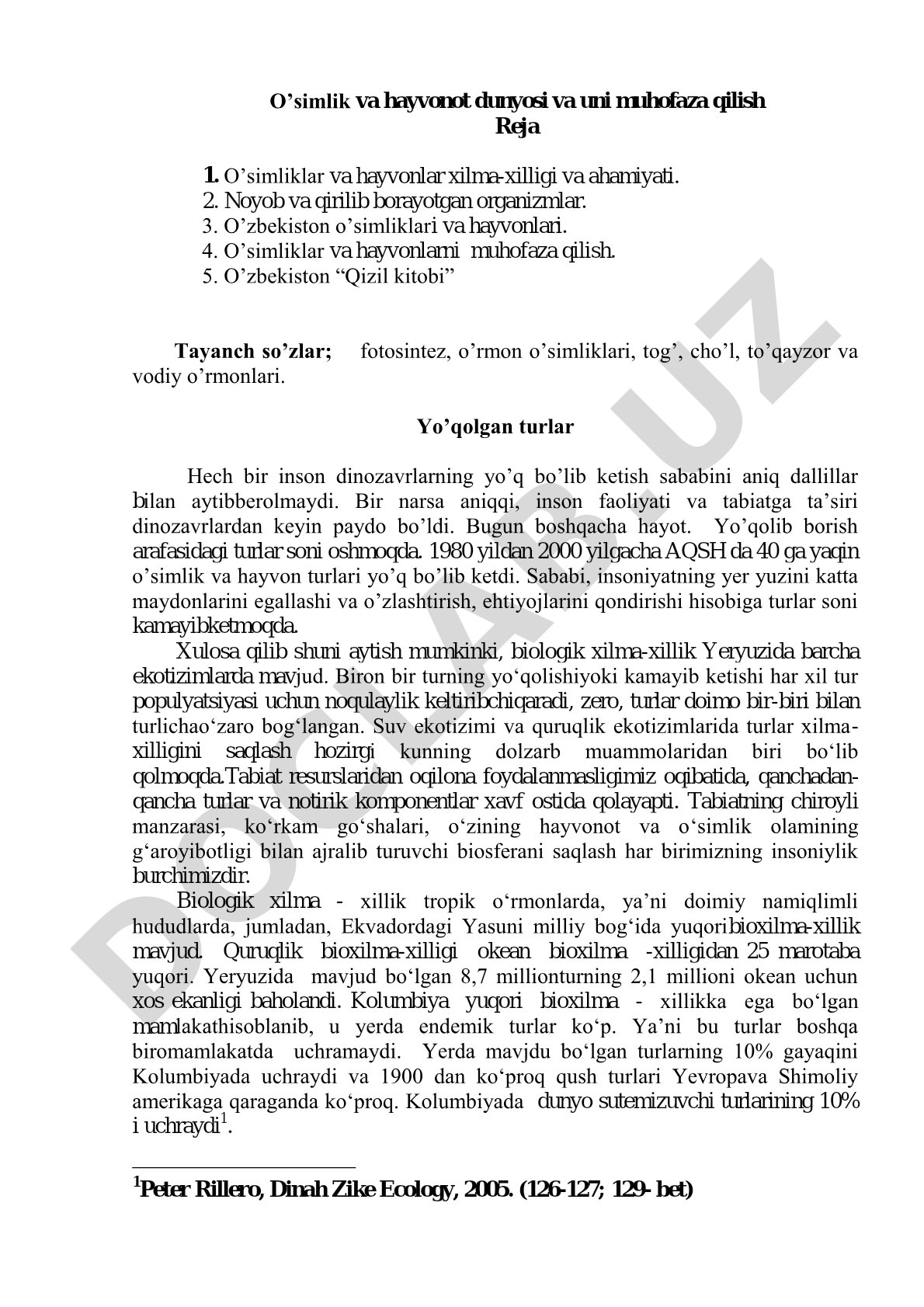 O'simlik va hayvonot dunyosi va uni muhofaza qilish