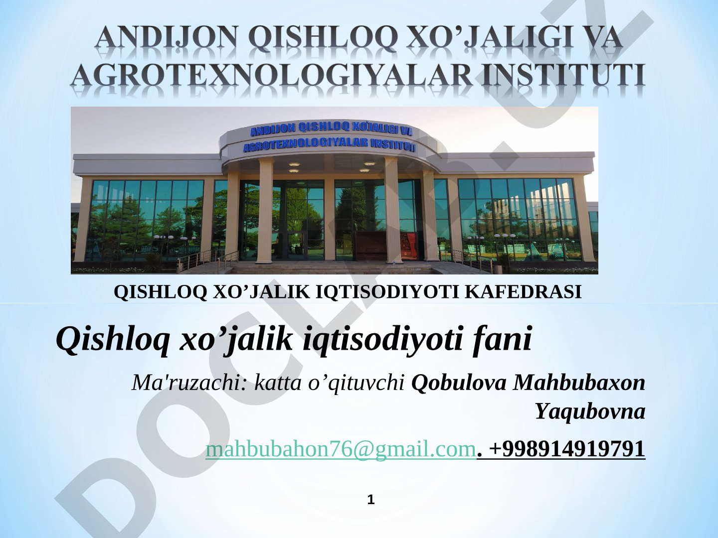 O’zbekistonda agrar islohotlarning mohiyati, bosqichlari va asosiy yo’nalishlari
