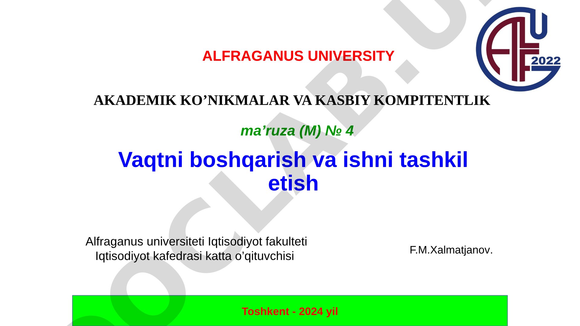 Vaqtni boshqarish va ishni tashkil etish