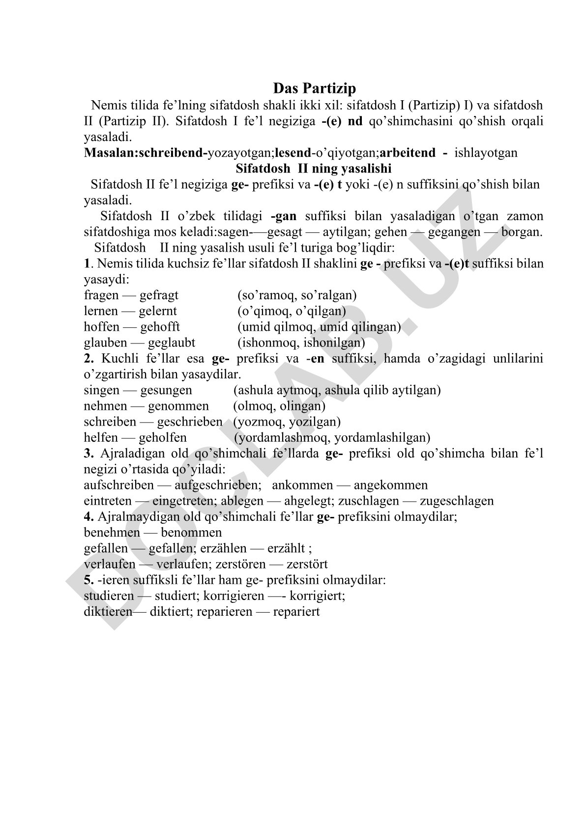 Nemis tilida sifatdosh I va sifatdosh II