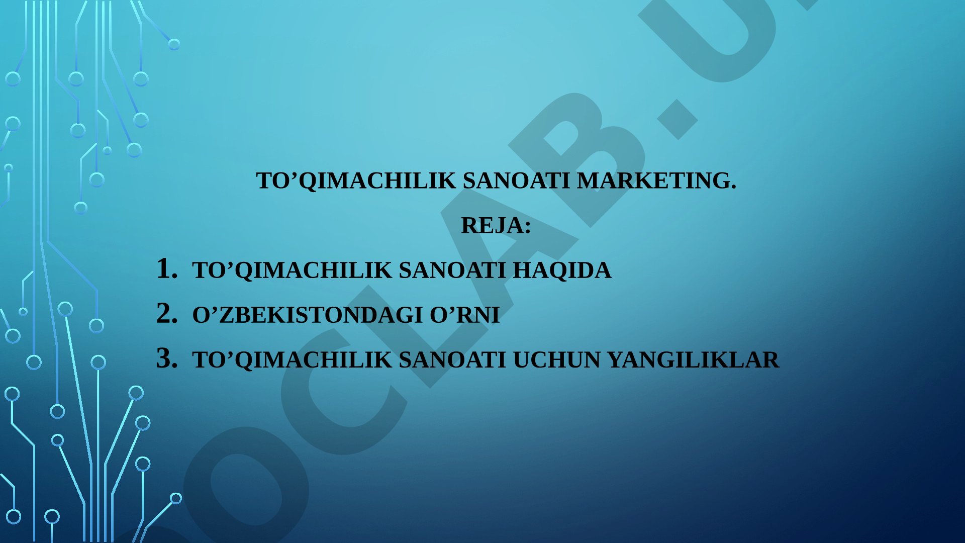 To'qimachilik sanoati marketingi, uning O'zbekistondagi o'rni, tarixi va tarmoqlari