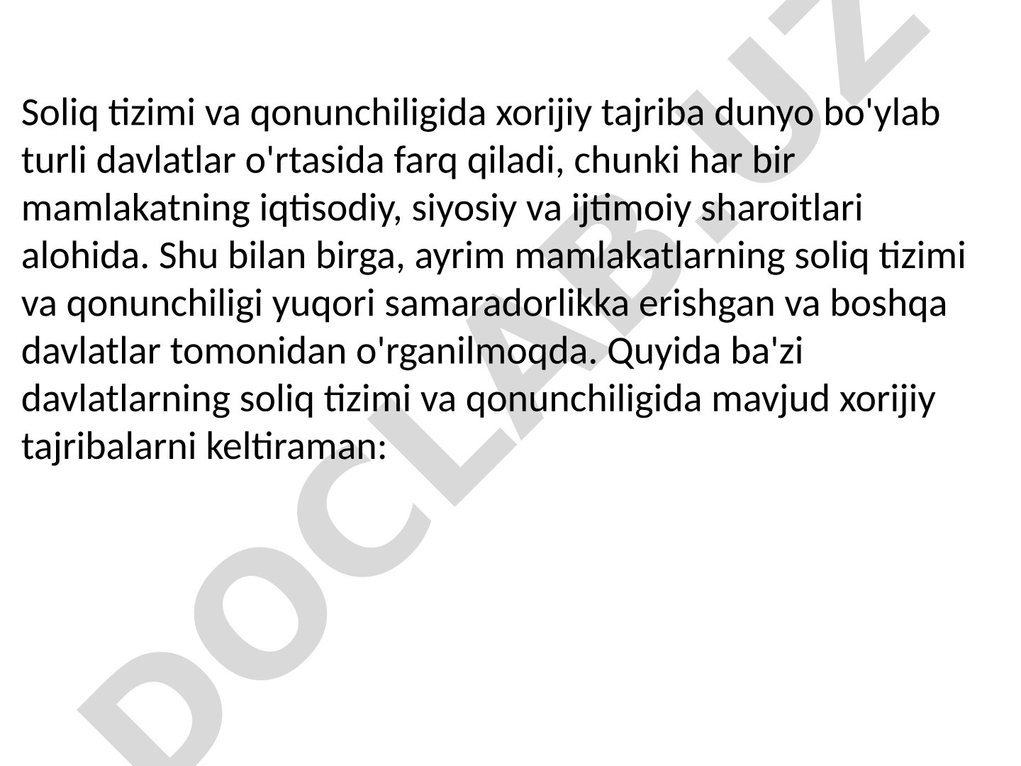 Soliq tizimi va qonunchiligida xorijiy tajriba