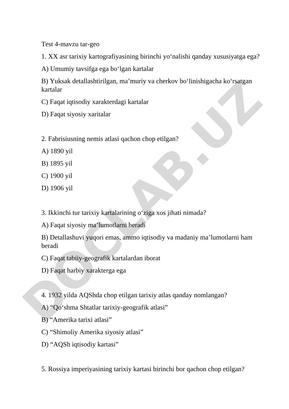 XX asr tarixiy kartografiyasi va tarixiy atlaslar