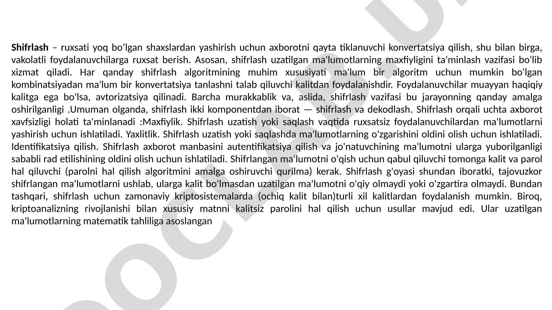 Shifrlash tushunchasi va axborot xavfsizligi