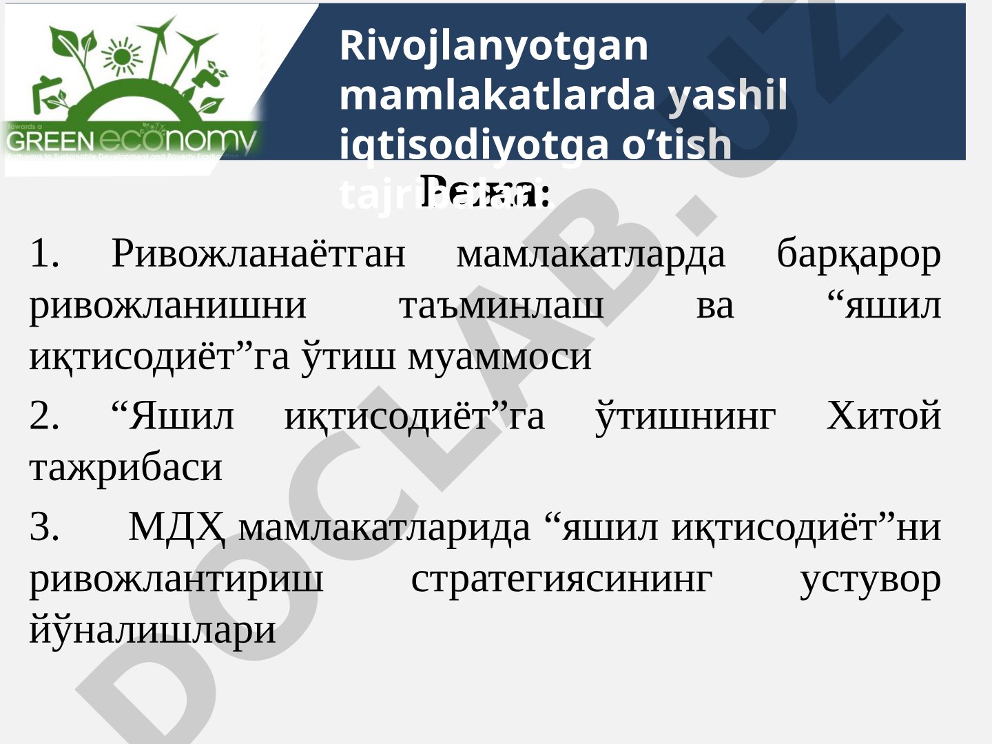 Ривожланаётган мамлакатларда яшил иқтисодиётга ўтиш тажрибалари
