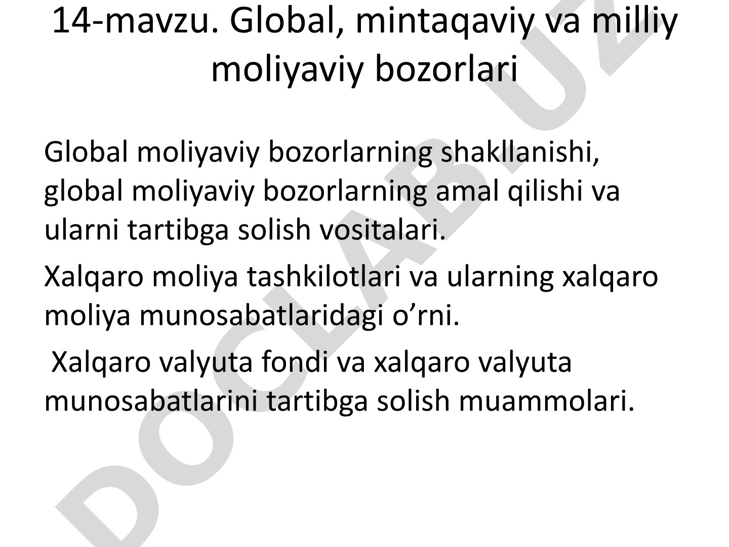 Global, mintaqaviy va milliy moliyaviy bozorlari