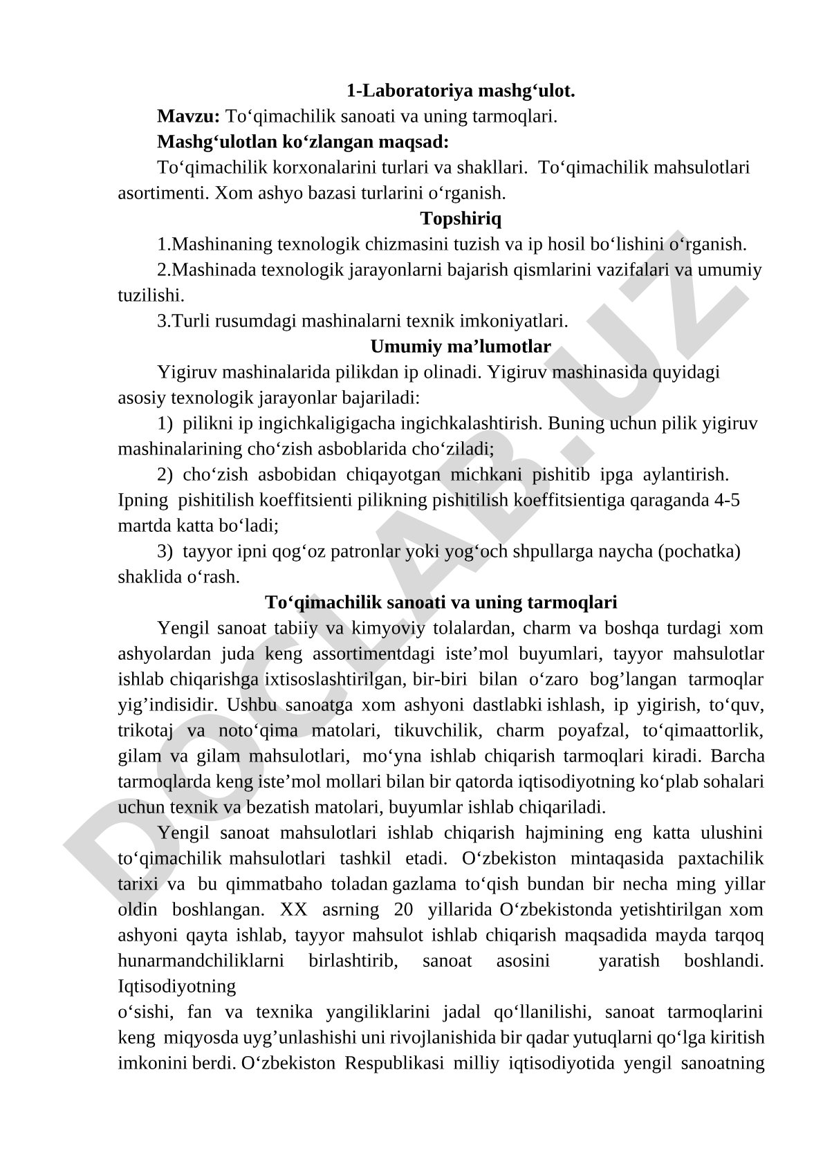 To'qimachilik sanoati va uning tarmoqlari