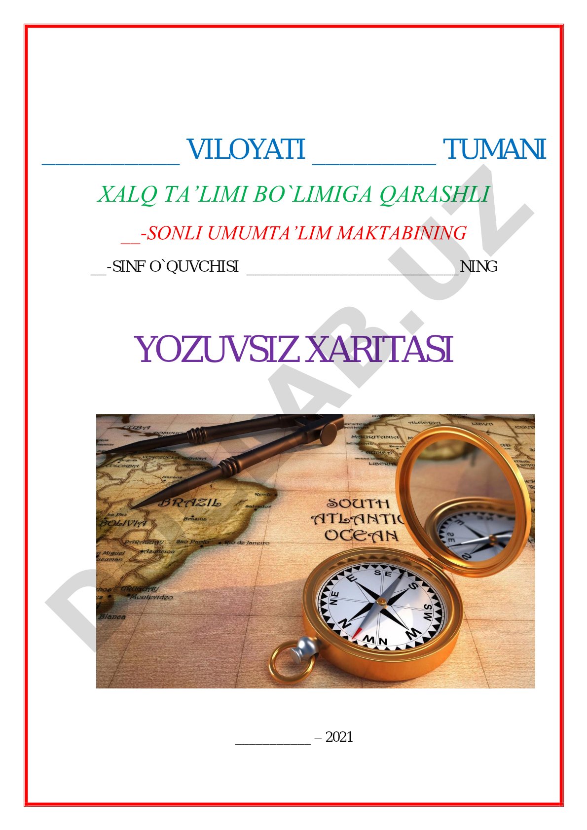 Afrika va Avstraliya geografik obyektlarining yozuvsiz xaritasi