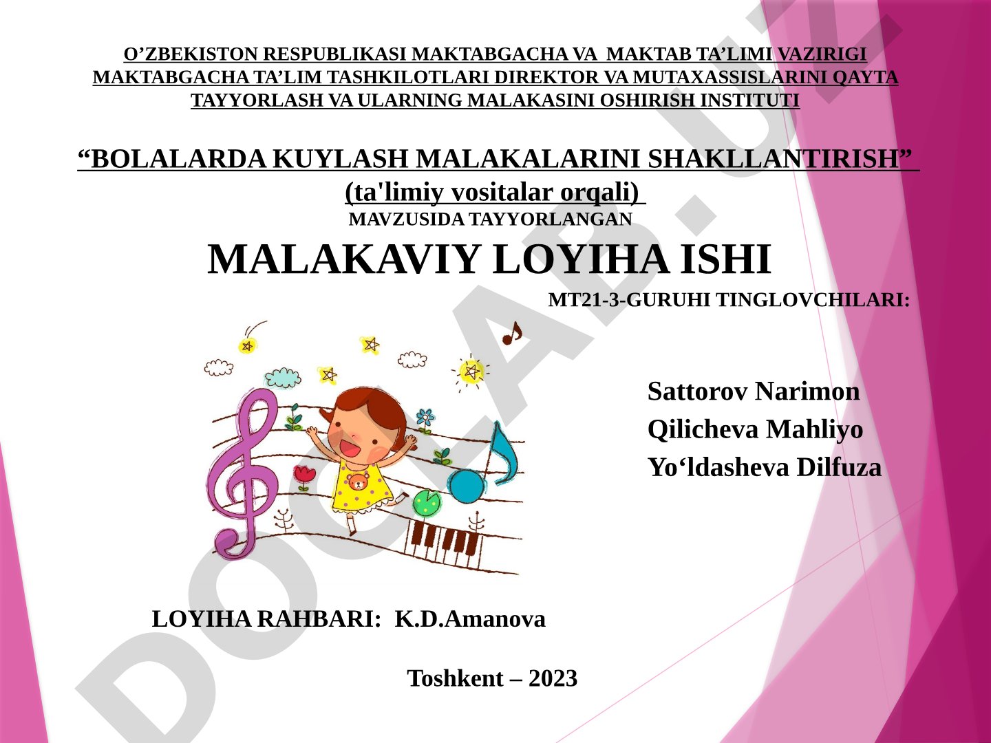 Bolalarda kuylash malakalarini shakllantirish (ta'limiy vositalar orqali)