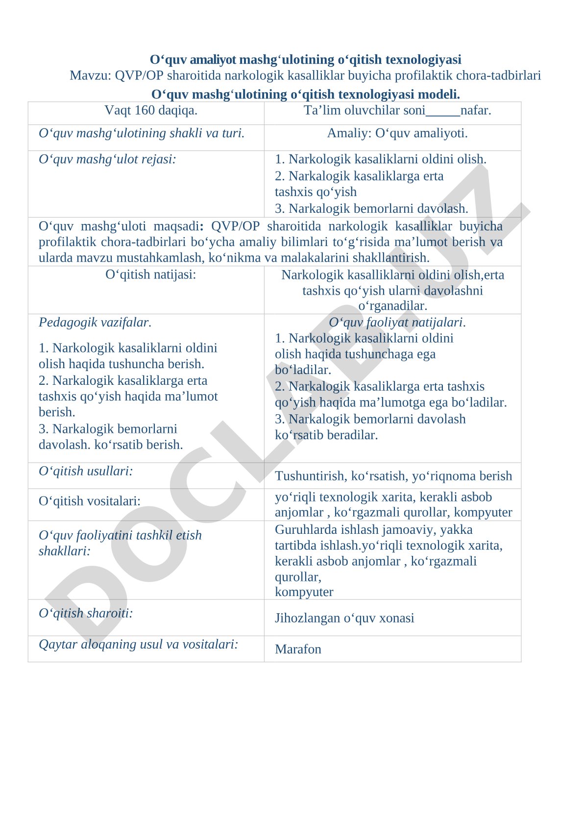 QVP/OP sharoitida narkologik kasalliklar buyicha profilaktik chora-tadbirlari