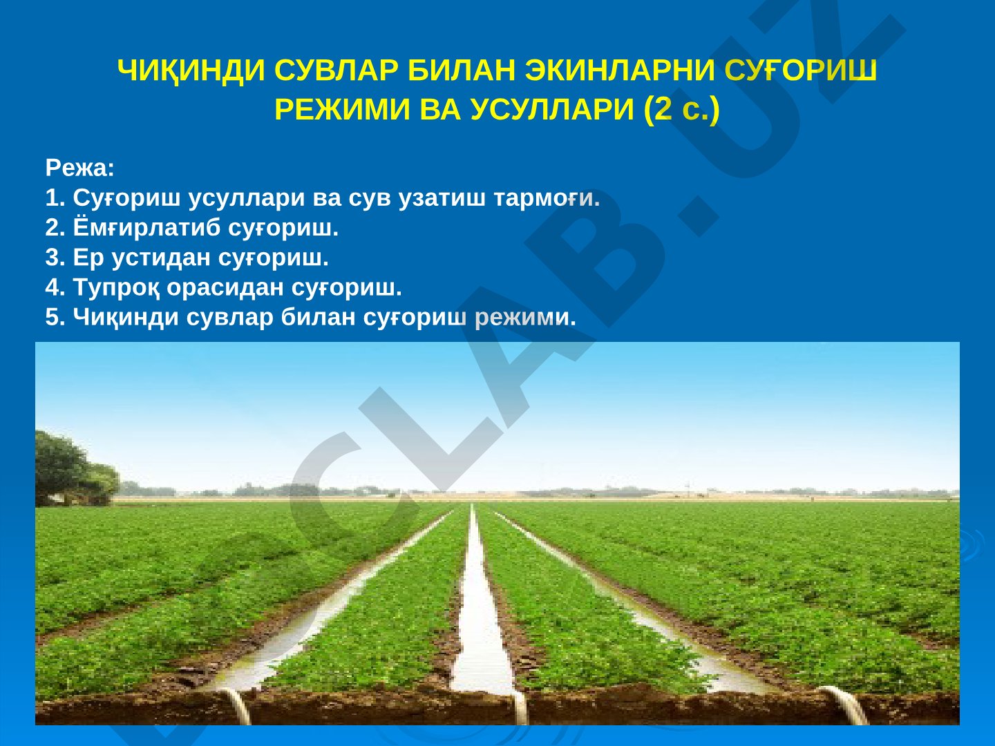 Чиқинди сувлар билан экинларни суғориш режими ва усуллари