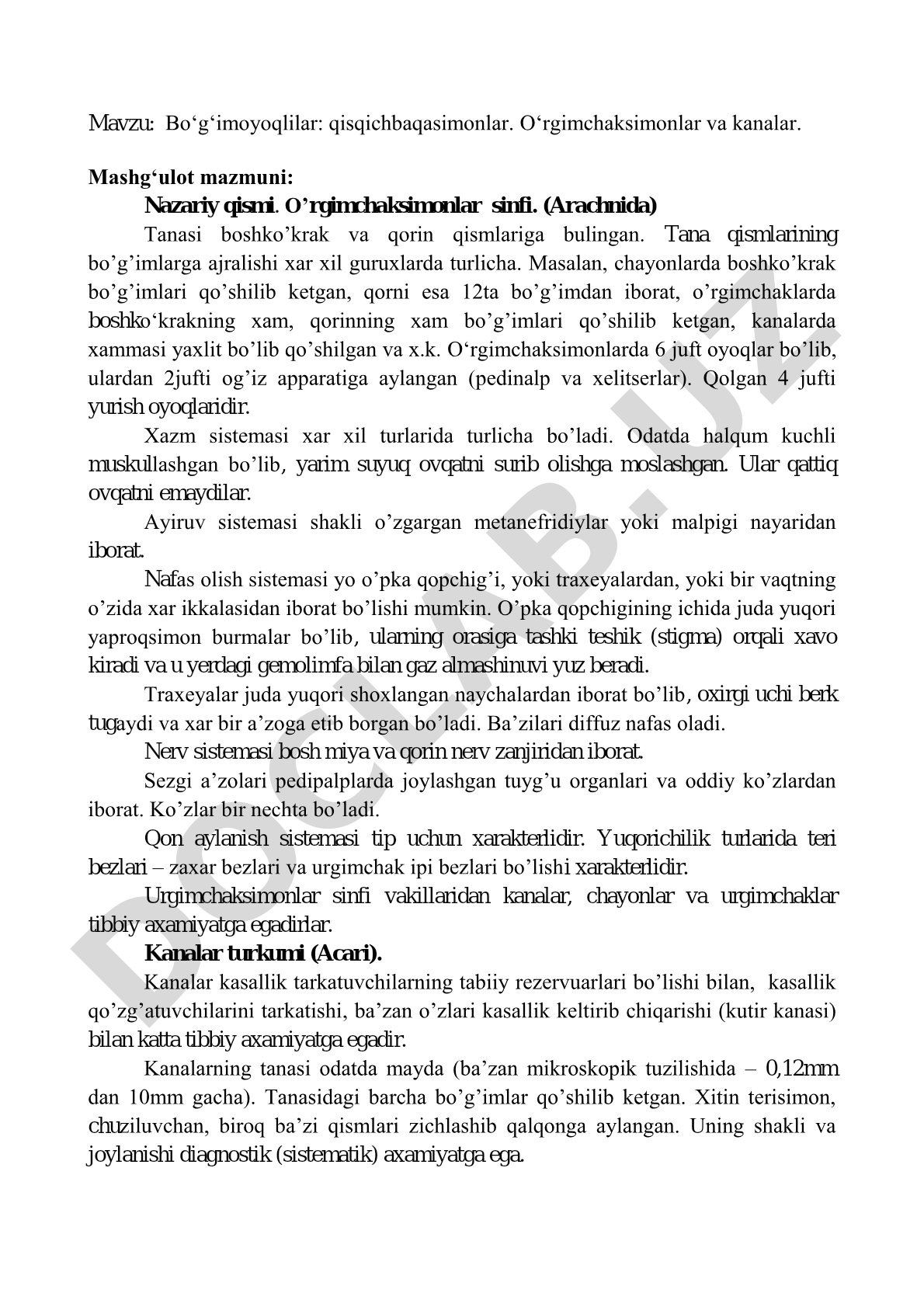 Bo‘g‘imoyoqlilar: qisqichbaqasimonlar. O‘rgimchaksimonlar va kanalar