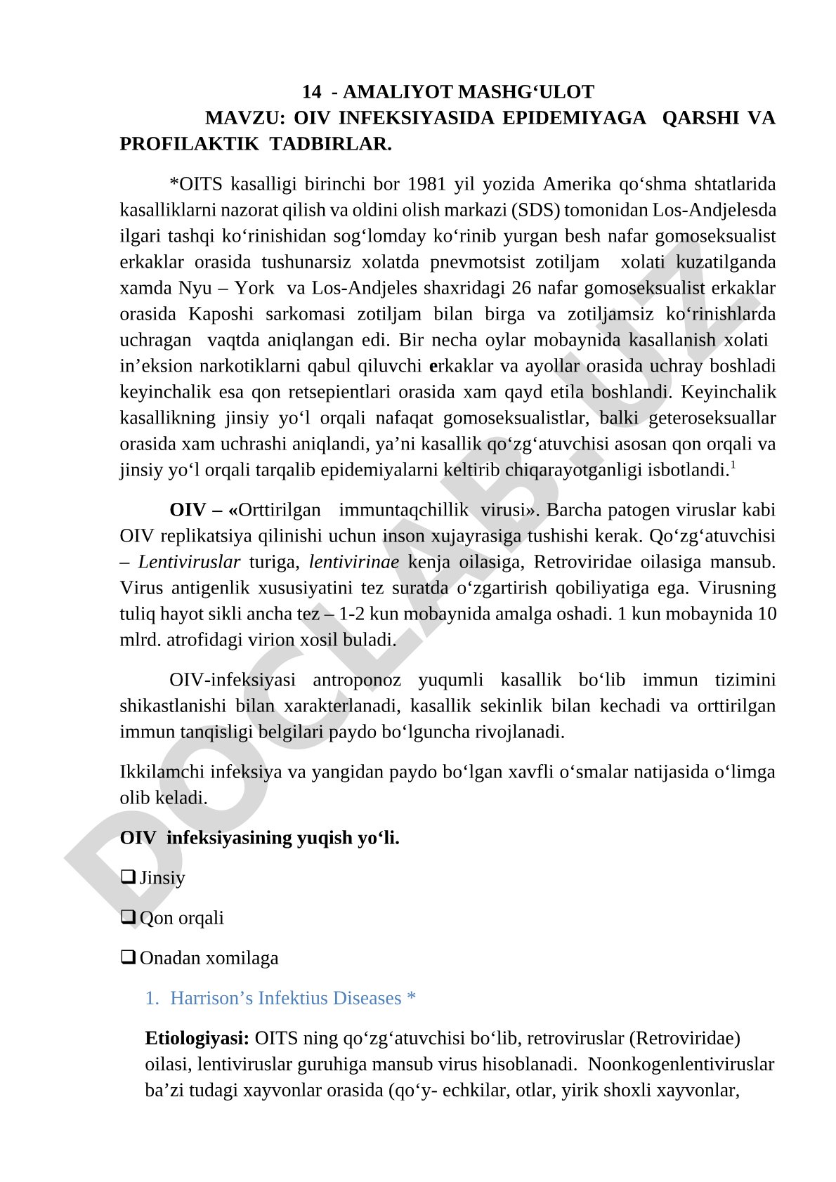 OIV infeksiyasida epidemiya va profilaktik tadbirlar