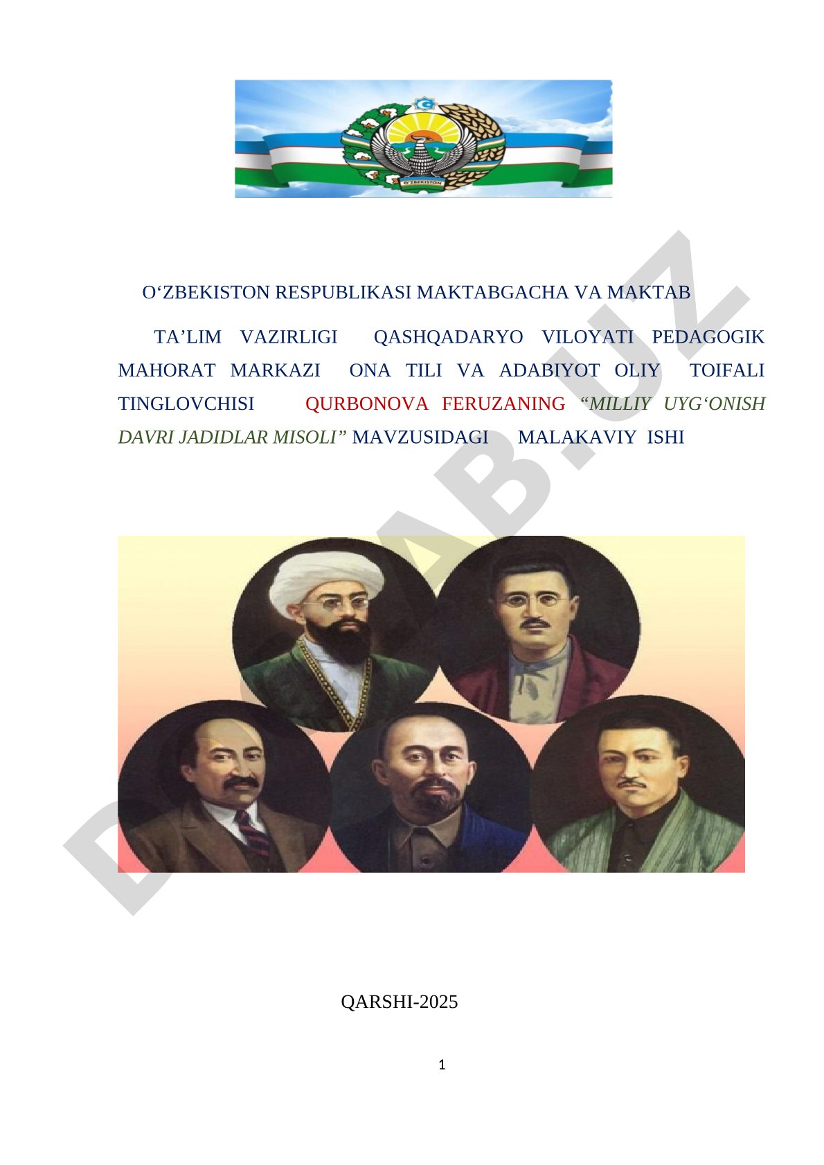 Milliy uyg‘onish davri jadidlar misoli