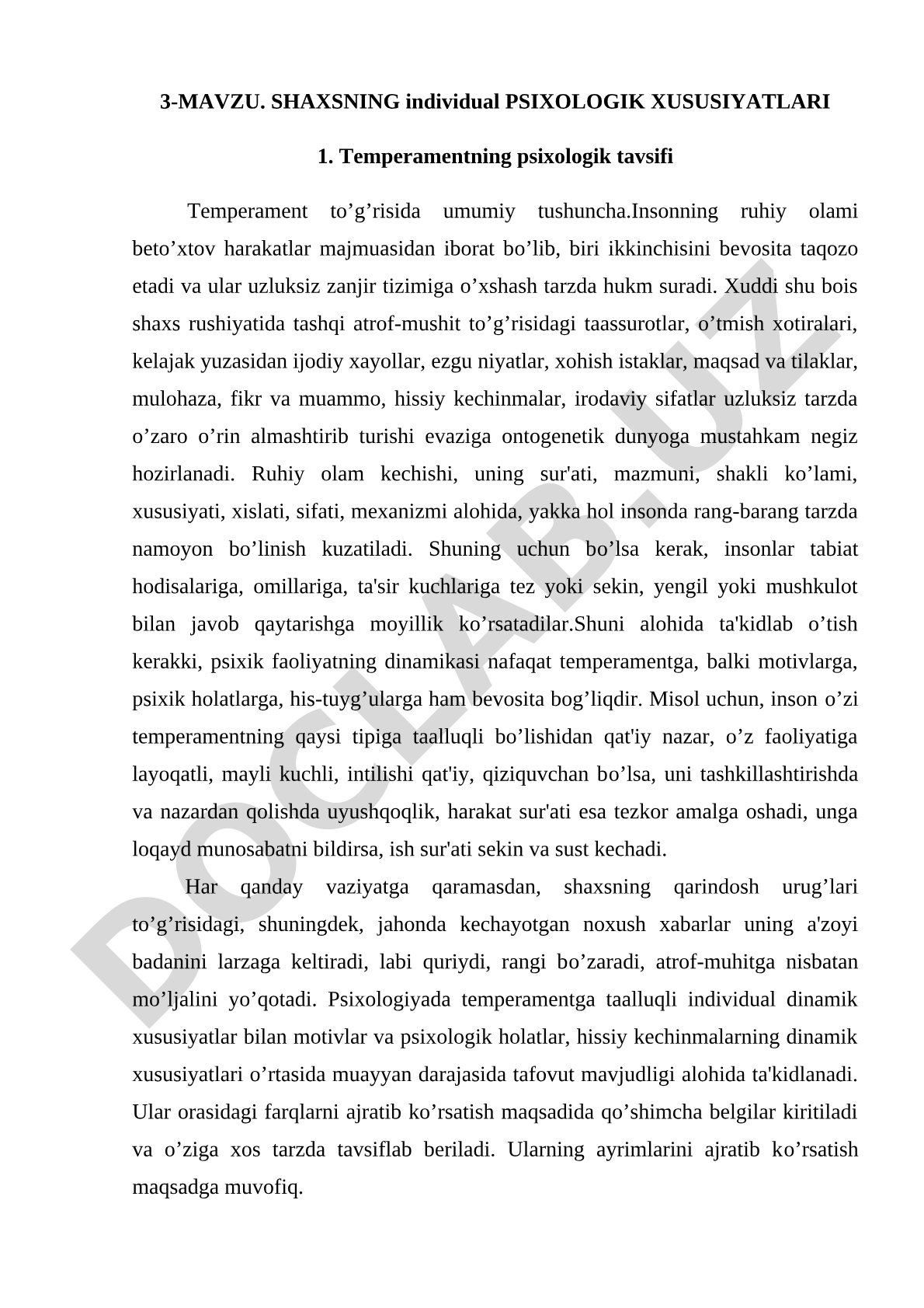 SHAXSNING INDIVIDUAL PSIXOLOGIK XUSUSIYATLARI