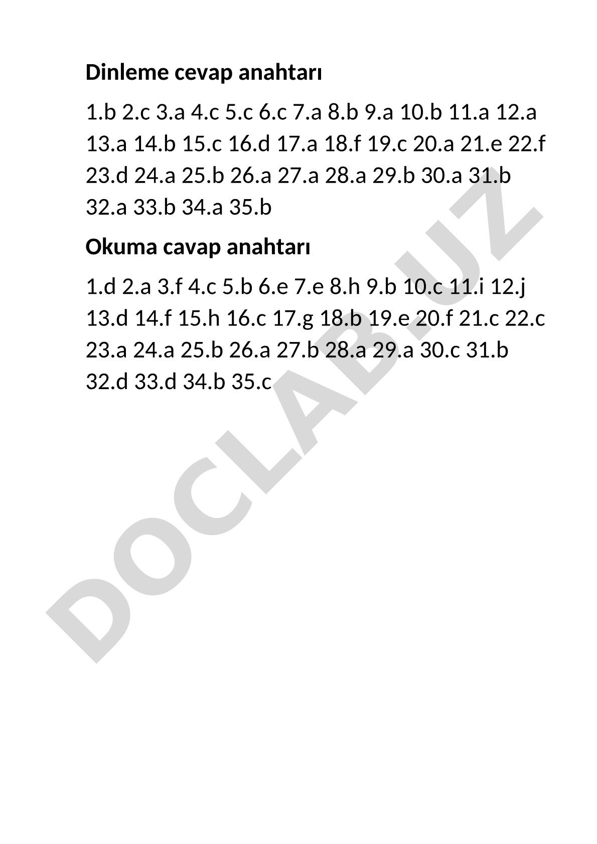 Dinleme ve Okuma Cevap Anahtarı