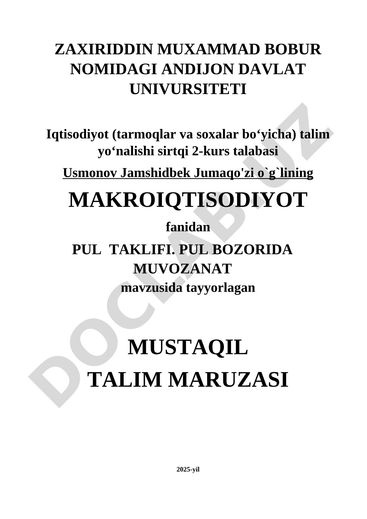 Pul taklifi. Pul bozorida muvozanat