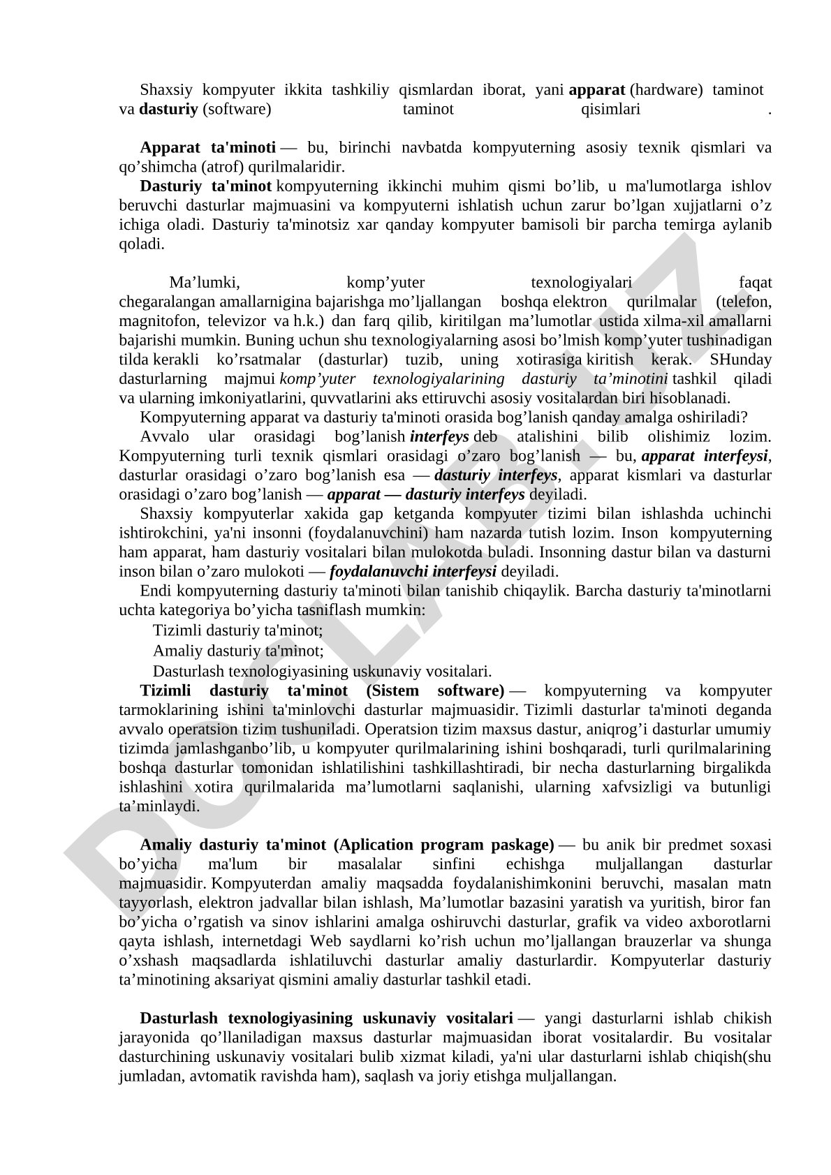 Kompyuterning apparat va dasturiy ta'minot qismlari