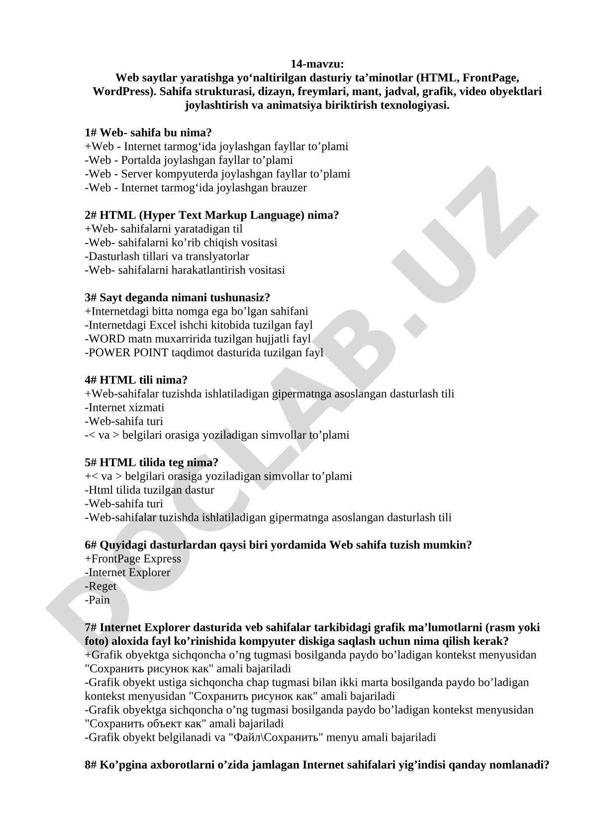 Web saytlar yaratishga yo'naltirilgan dasturiy ta'minotlar (HTML, FrontPage, WordPress)