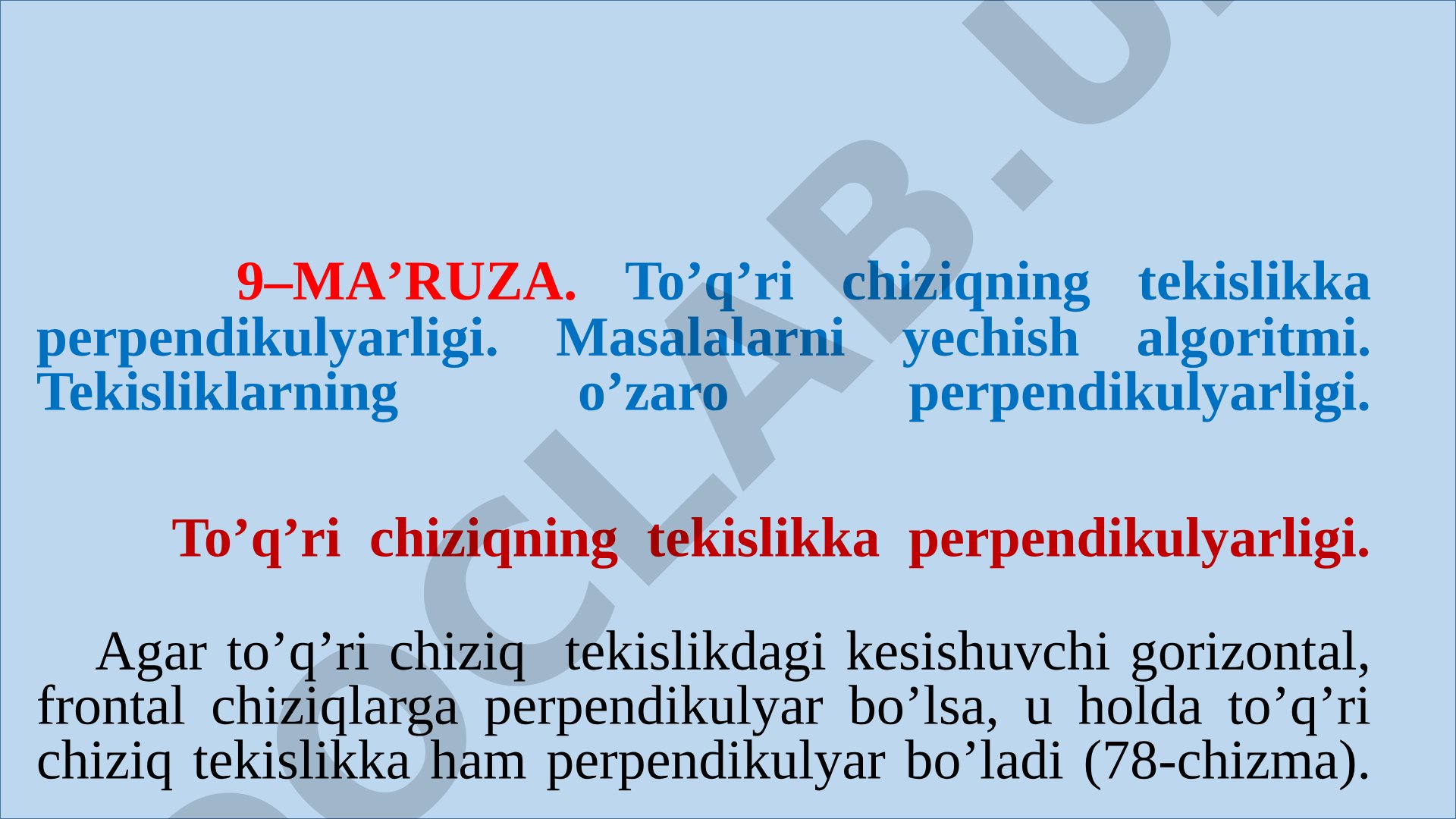 To'g'ri chiziqning tekislikka perpendikulyarligi
