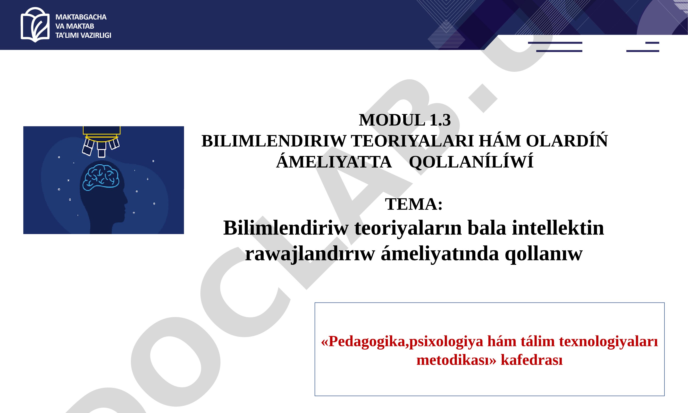 Bilimlendiriw teoriyaların bala intellektin rawajlandırıw ámeliyatında qollanıw