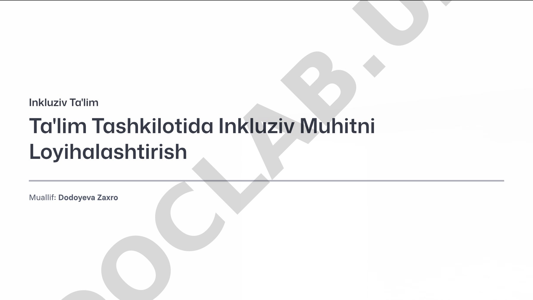 Inkluziv Ta'lim Ta'lim Tashkilotida Inkluziv Muhitni Loyihalashtirish