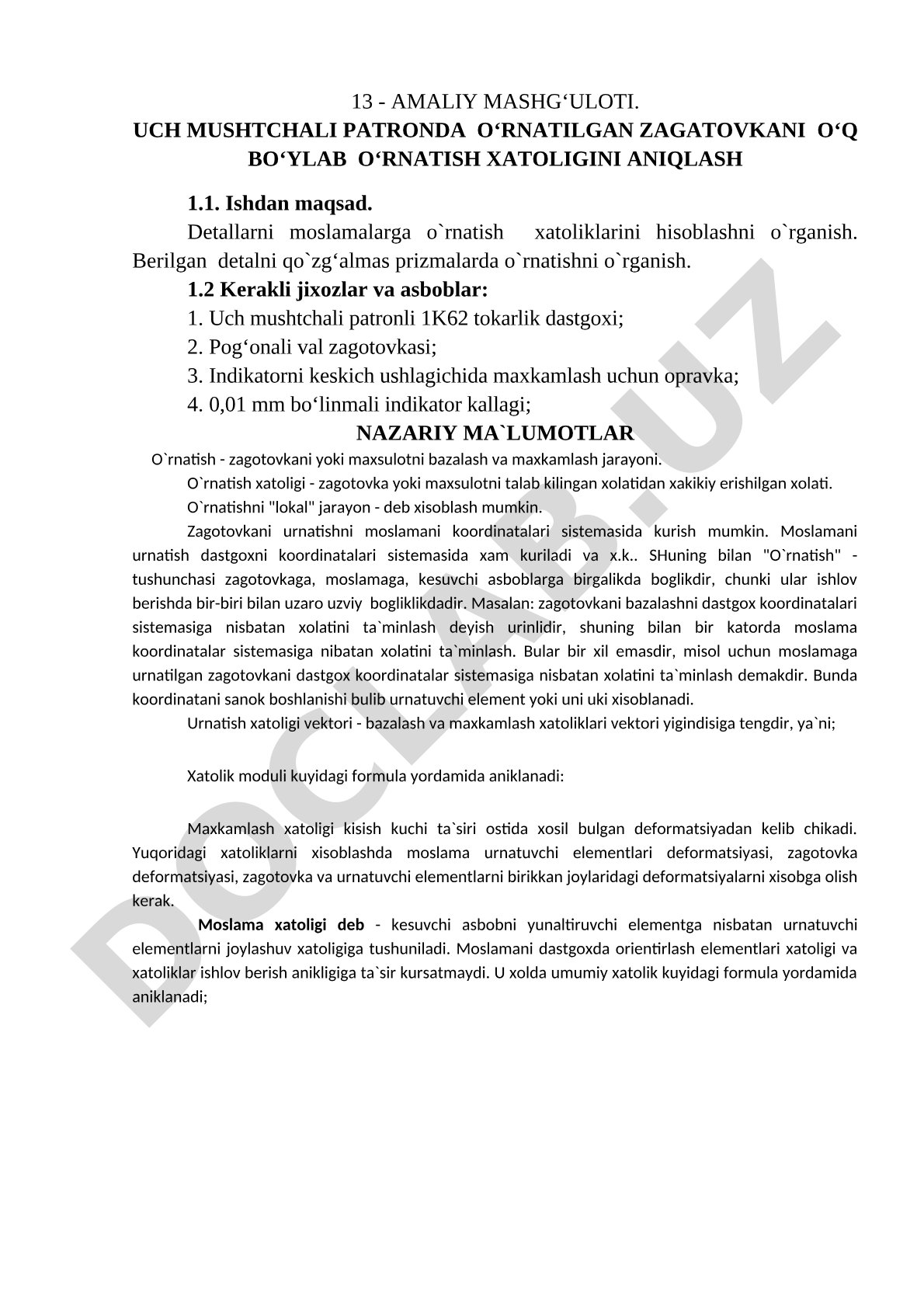 Uch mushtchali patronda o‘rnatilgan zagatovkani o‘q bo‘ylab o‘rnatish xatoligini aniqlash