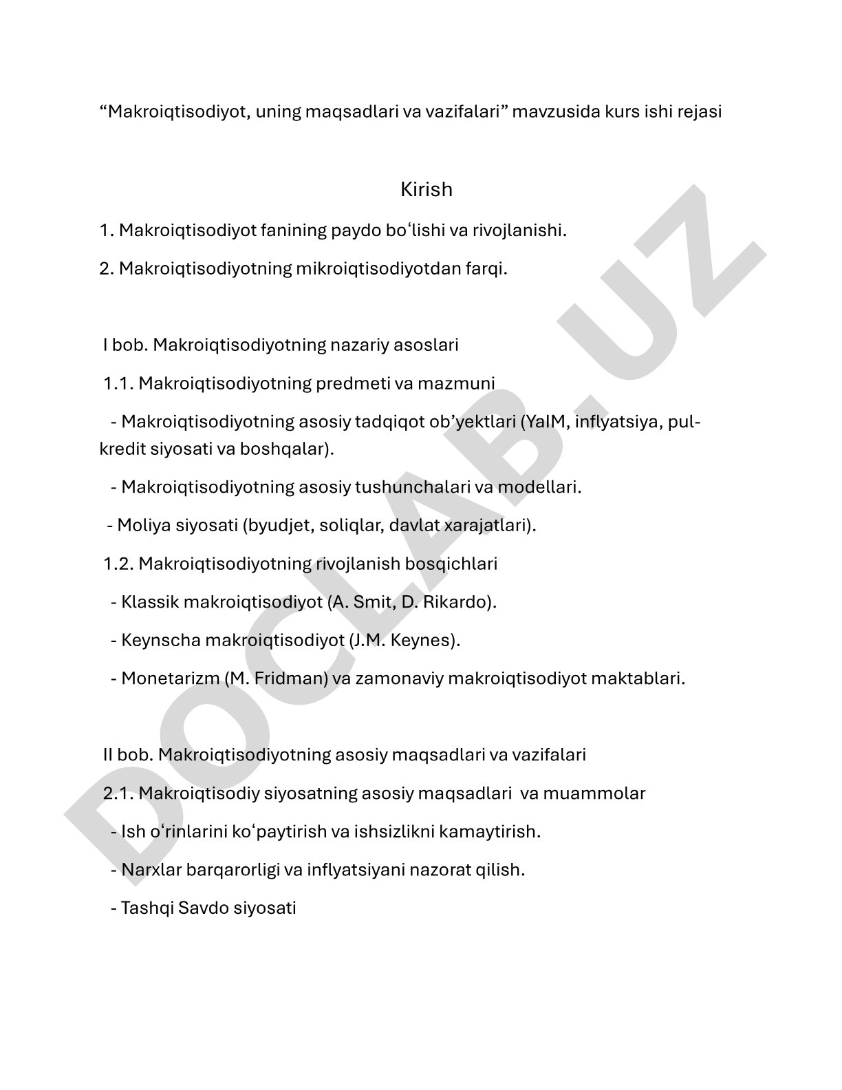 Makroiqtisodiyot, uning maqsadlari va vazifalari