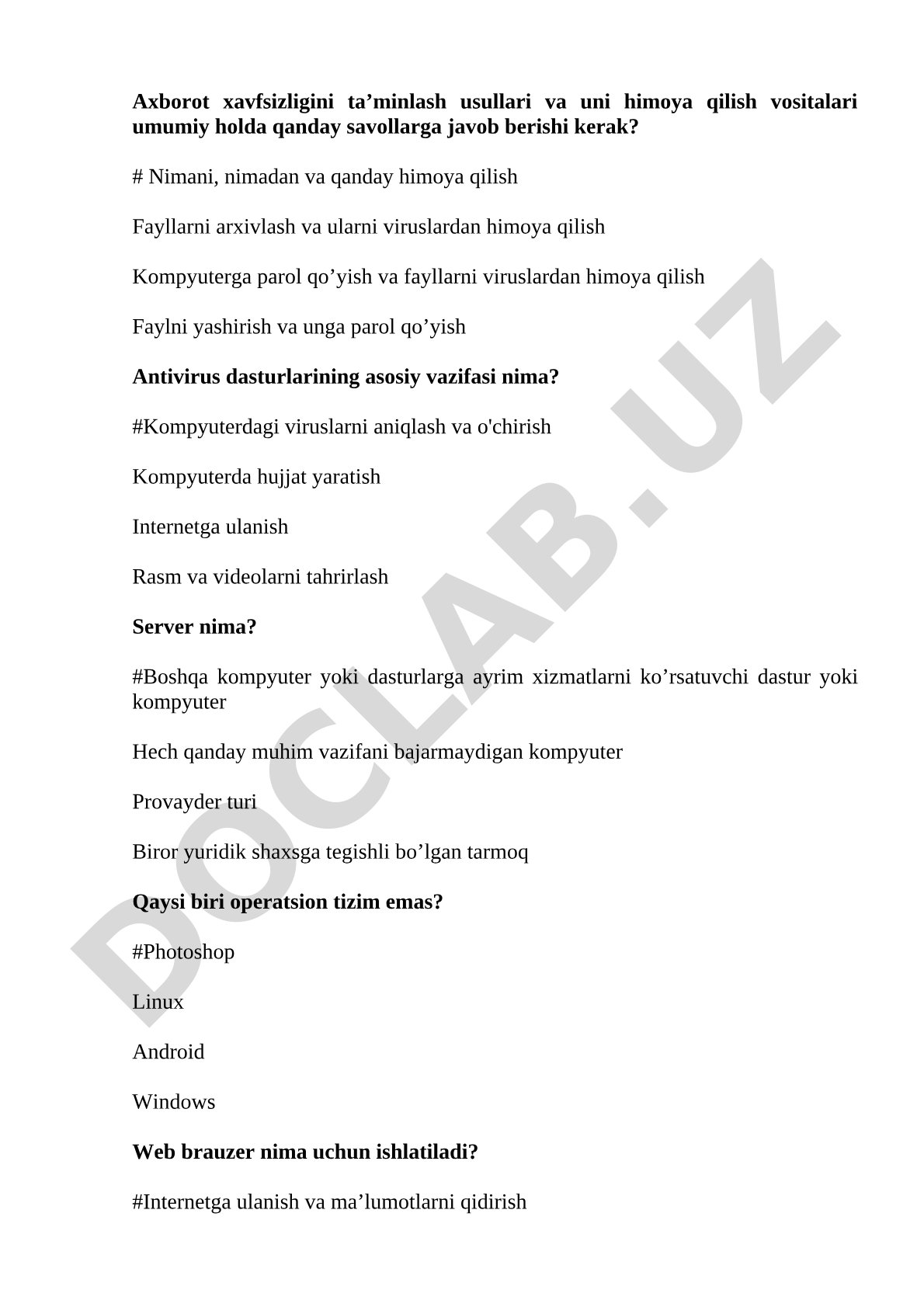 Axborot xavfsizligini ta’minlash usullari va uni himoya qilish vositalari