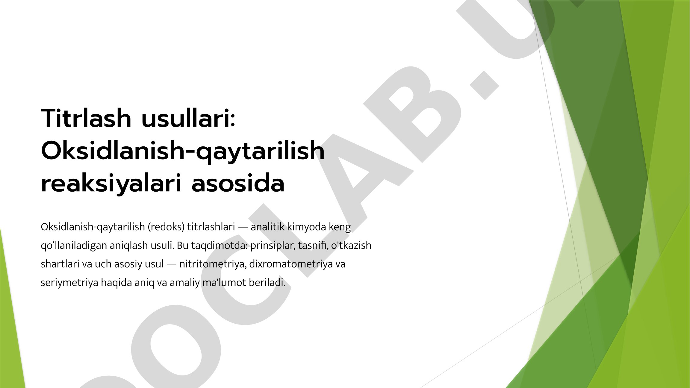 Titrlash usullari: Oksidlanish-qaytarilish reaksiyalari asosida