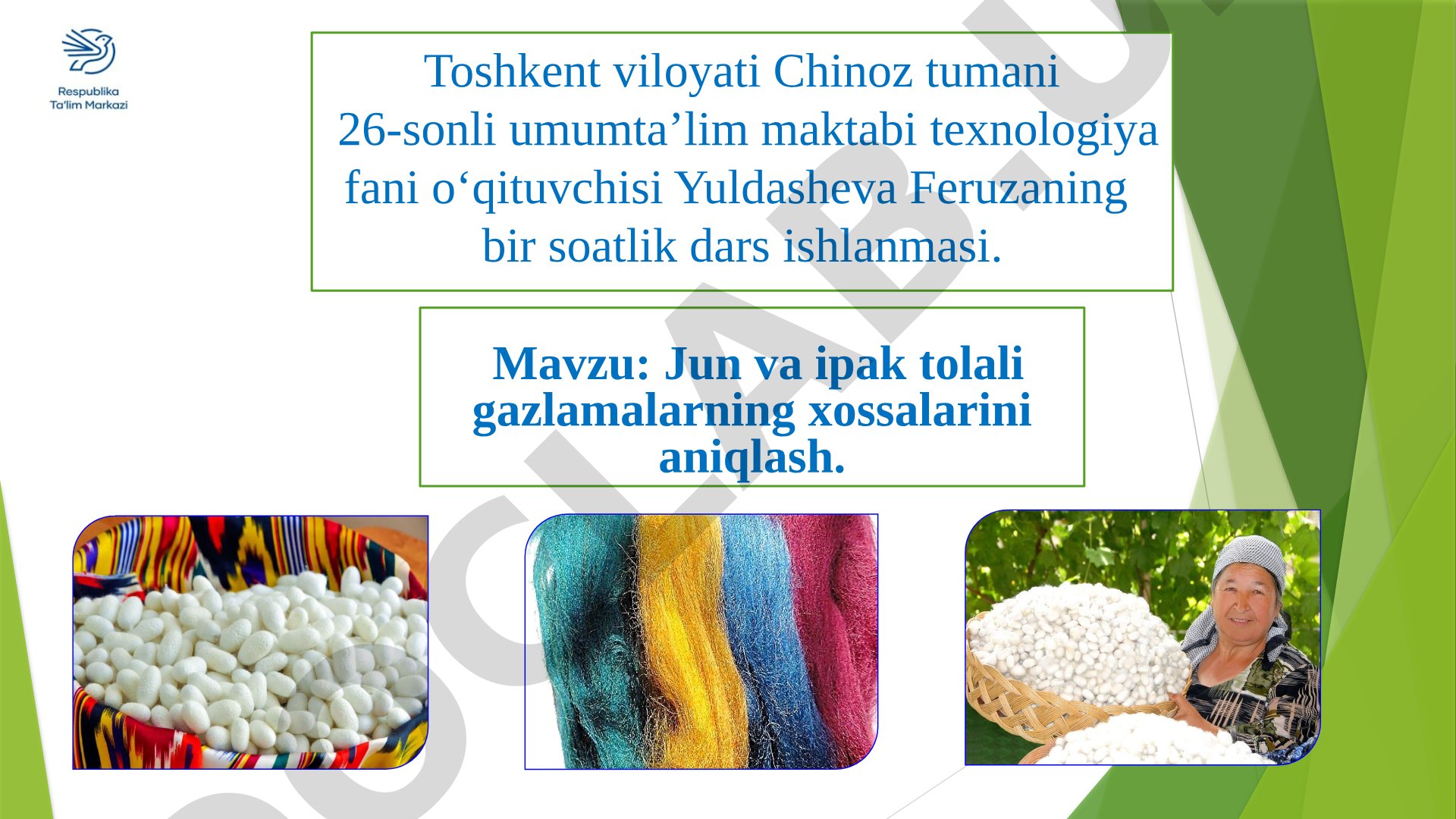 Jun va ipak tolali gazlamalarning xossalarini aniqlash