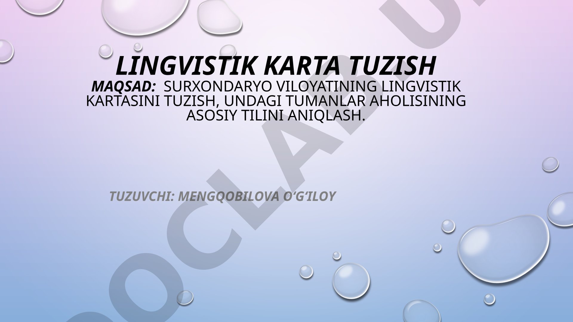 Surxondaryo viloyatining lingvistik kartasini tuzish va tumanlar aholisining asosiy